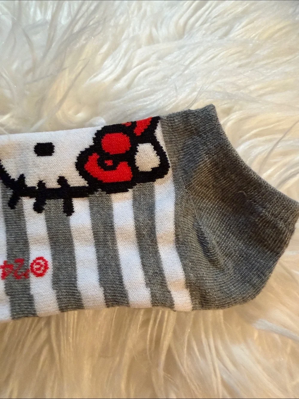 Sanrio Hello Kitty Gray & White Striped Ankle Socks with Red Bow
